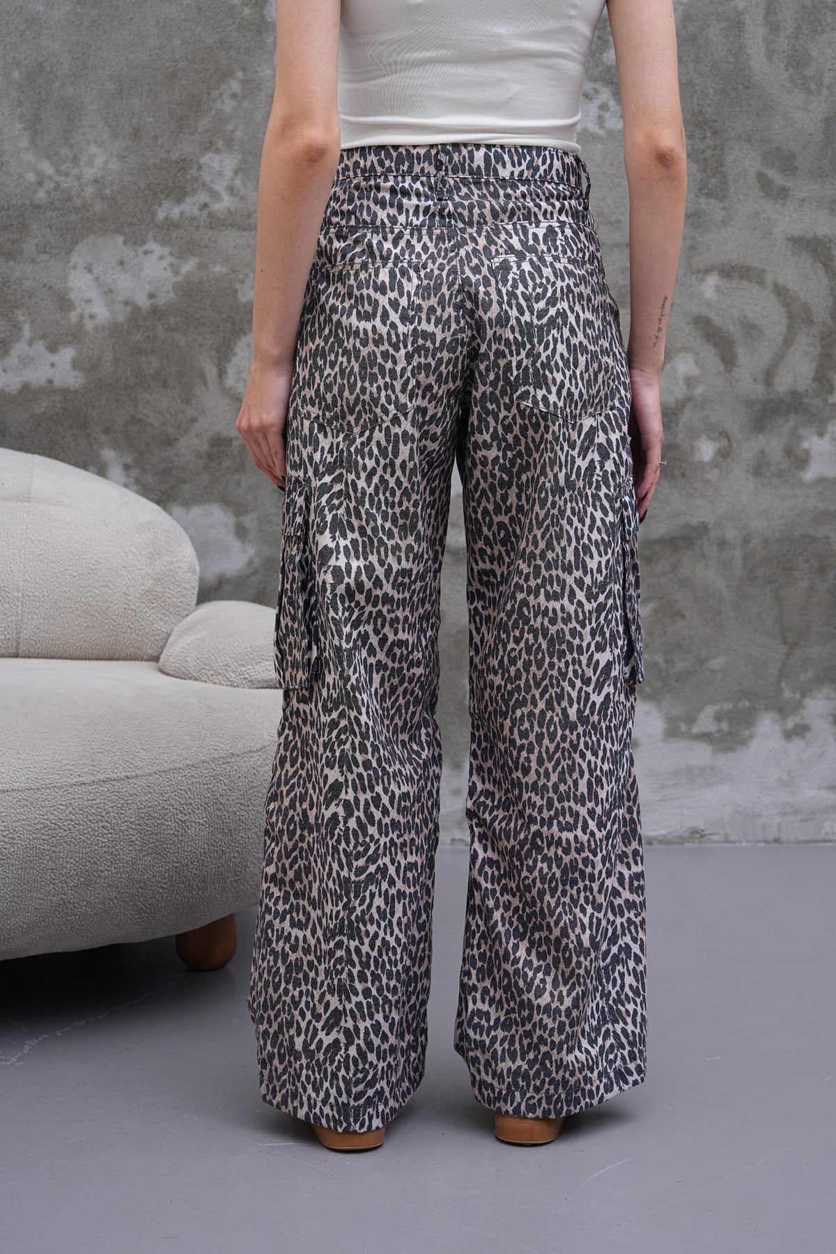 Leopar Desenli Kargo Pantolon