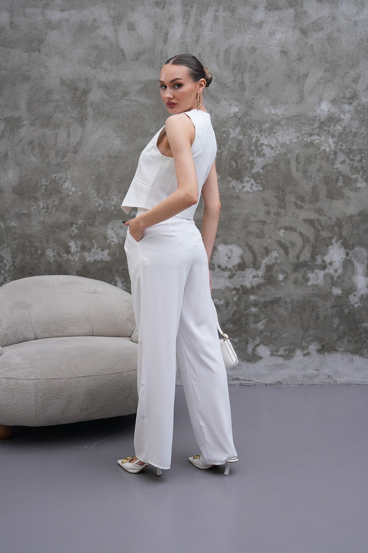 Beyaz Yelek Pantolon Takım