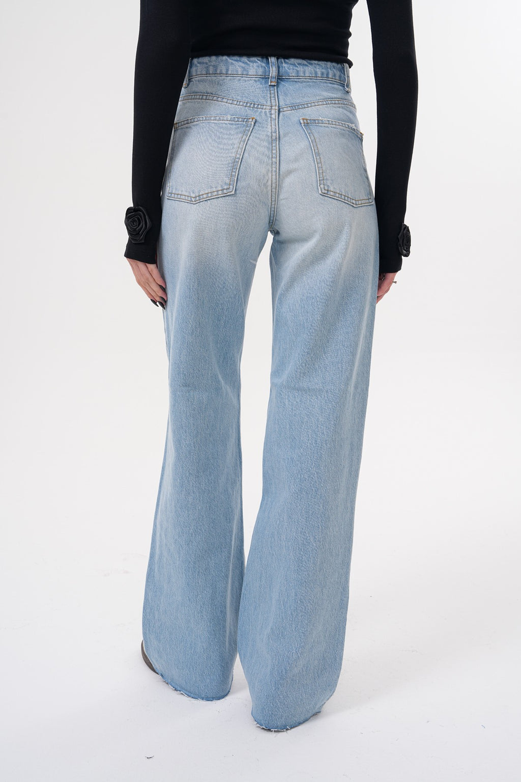 Açık Mavi Yüksek Bel Geniş Paça Jean