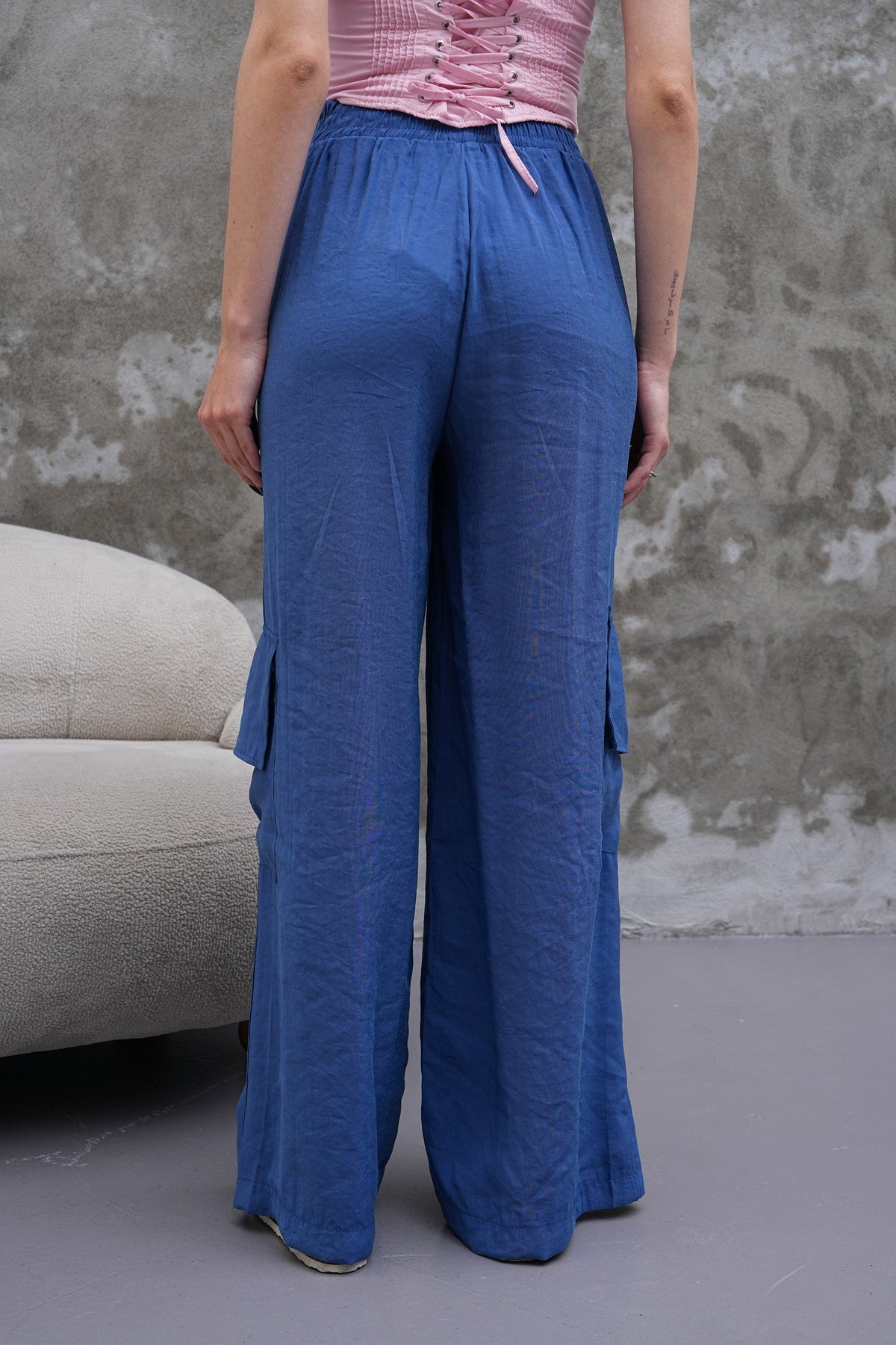 Açık Lacivert Hafif Kumaş Kargo Pantolon