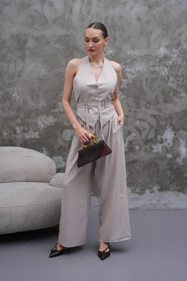 Taş Rengi Yelek Pantolon Takım