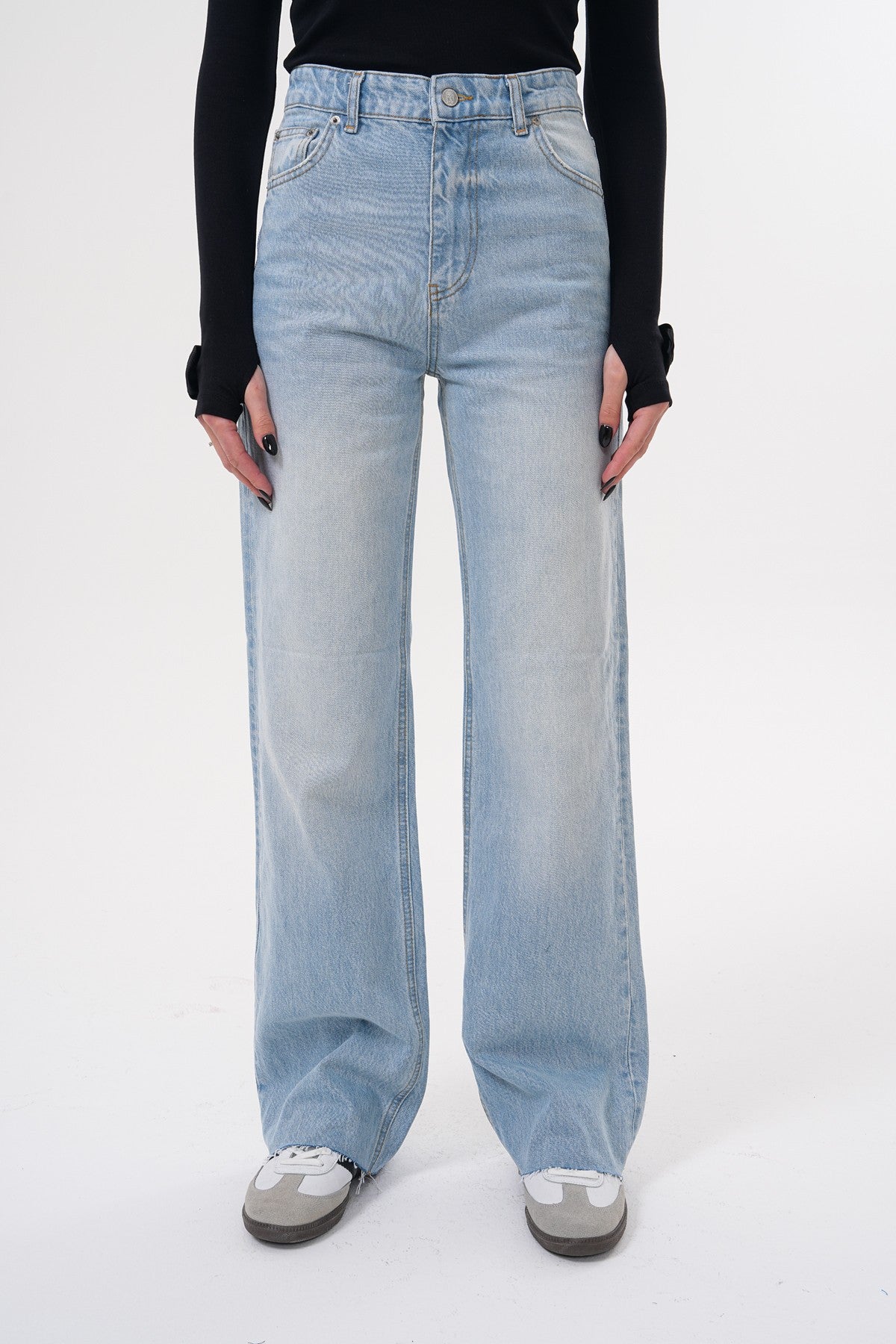 Açık Mavi Yüksek Bel Geniş Paça Jean