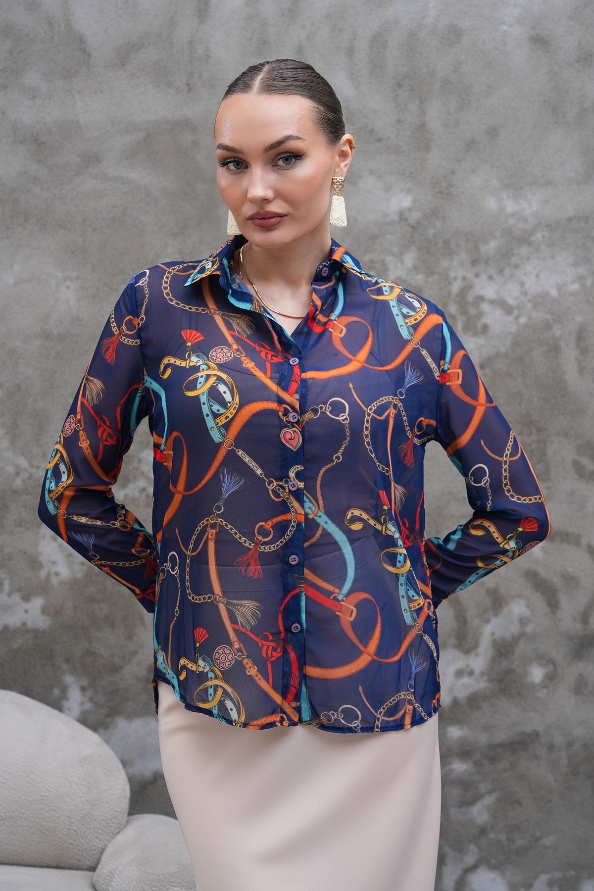 Şifon Desenli gömlek