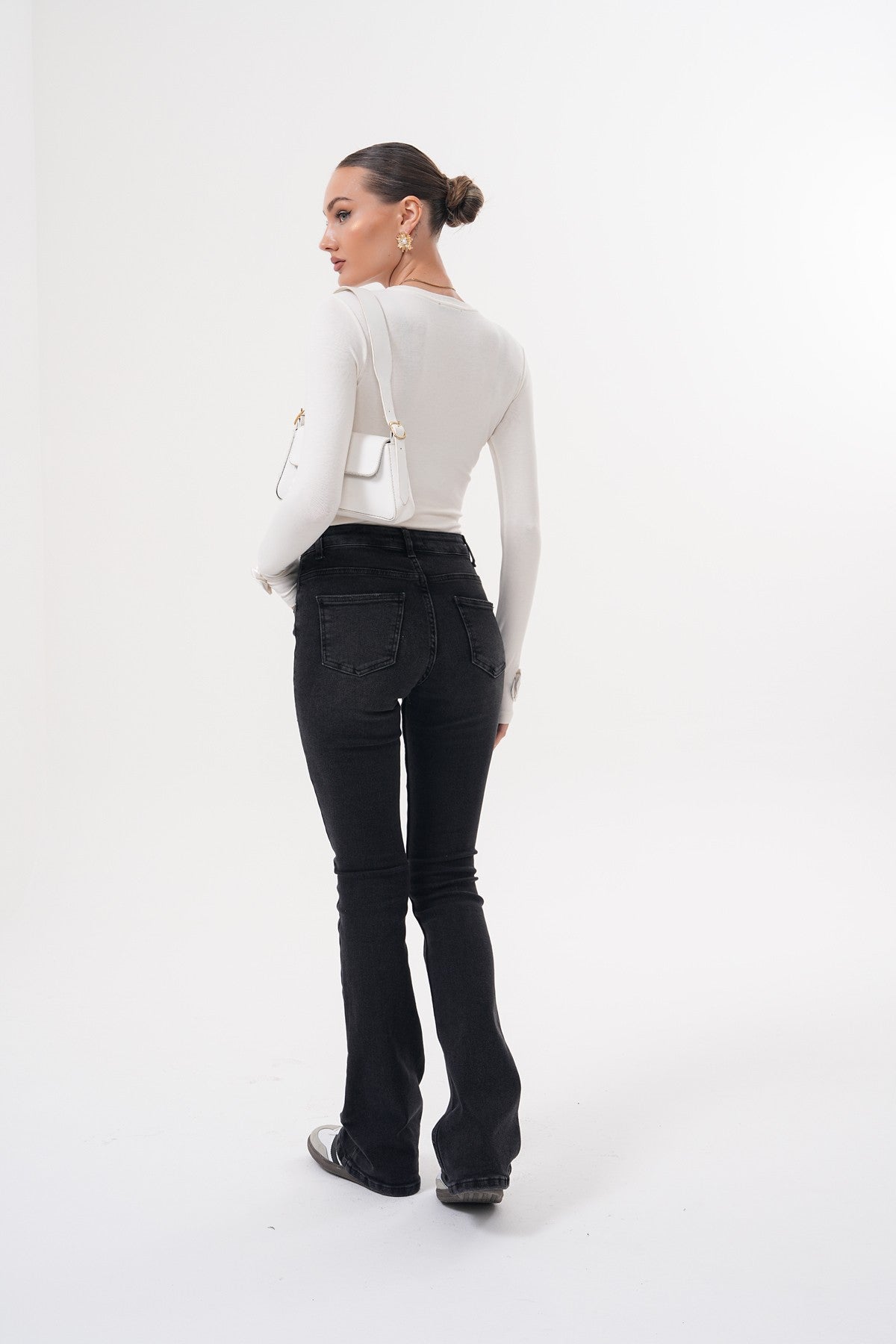 Siyah Yüksek Bel Flare Jean Pantolon