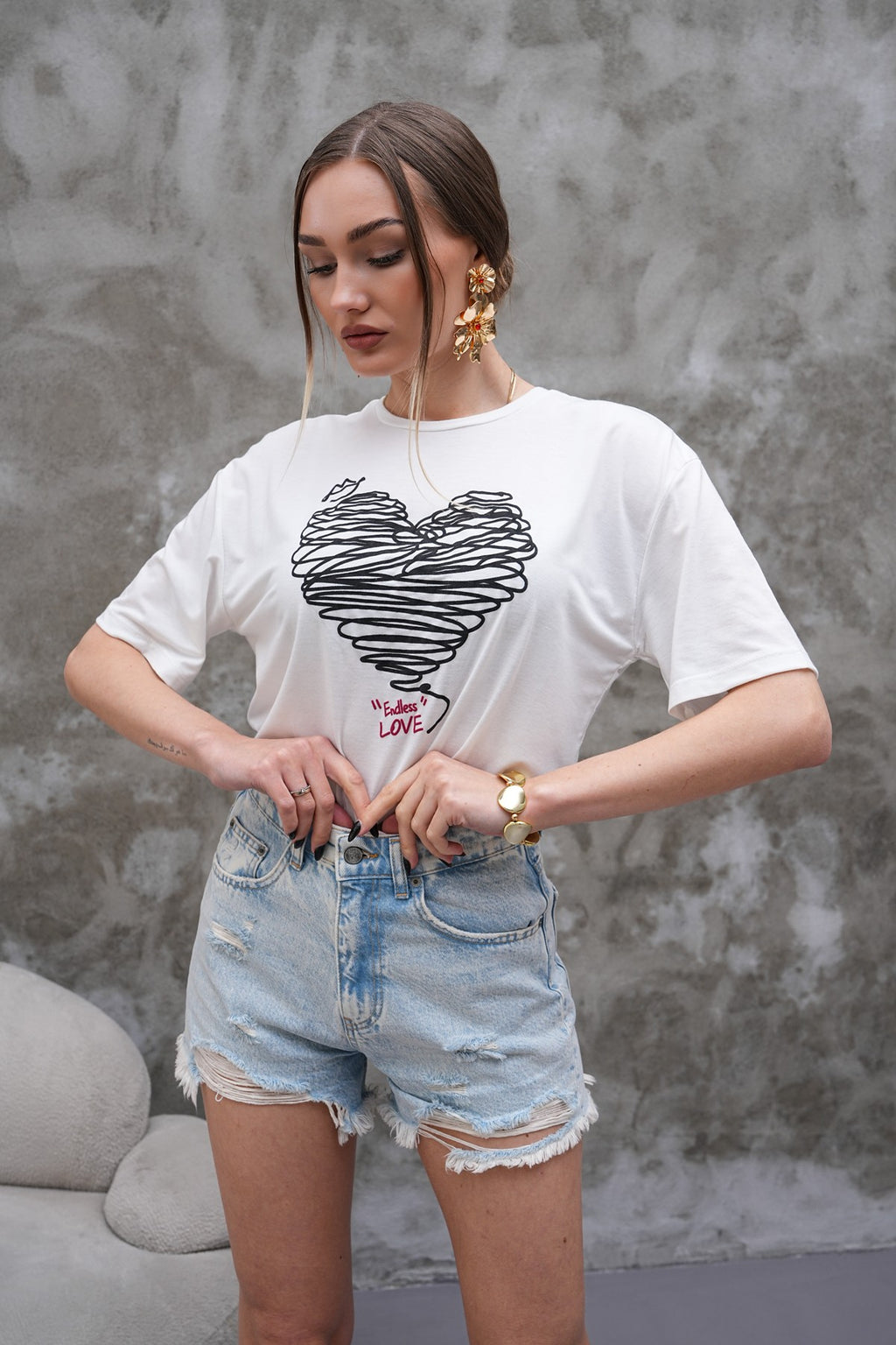 Yüksek Bel Yırtık Detaylı Açık Mavi Jean Şort