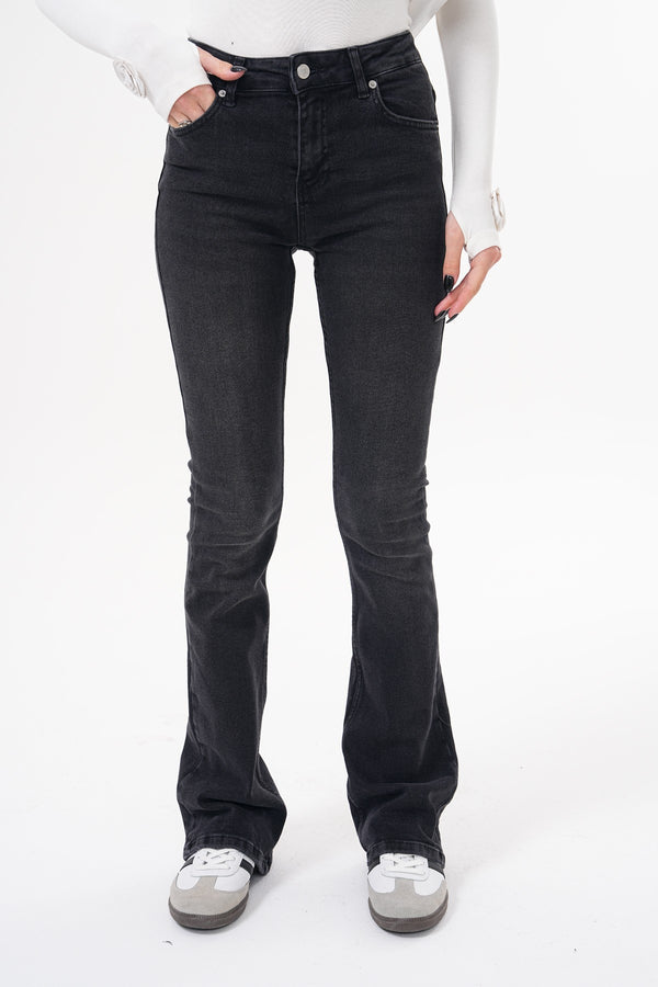 Siyah Yüksek Bel Flare Jean Pantolon
