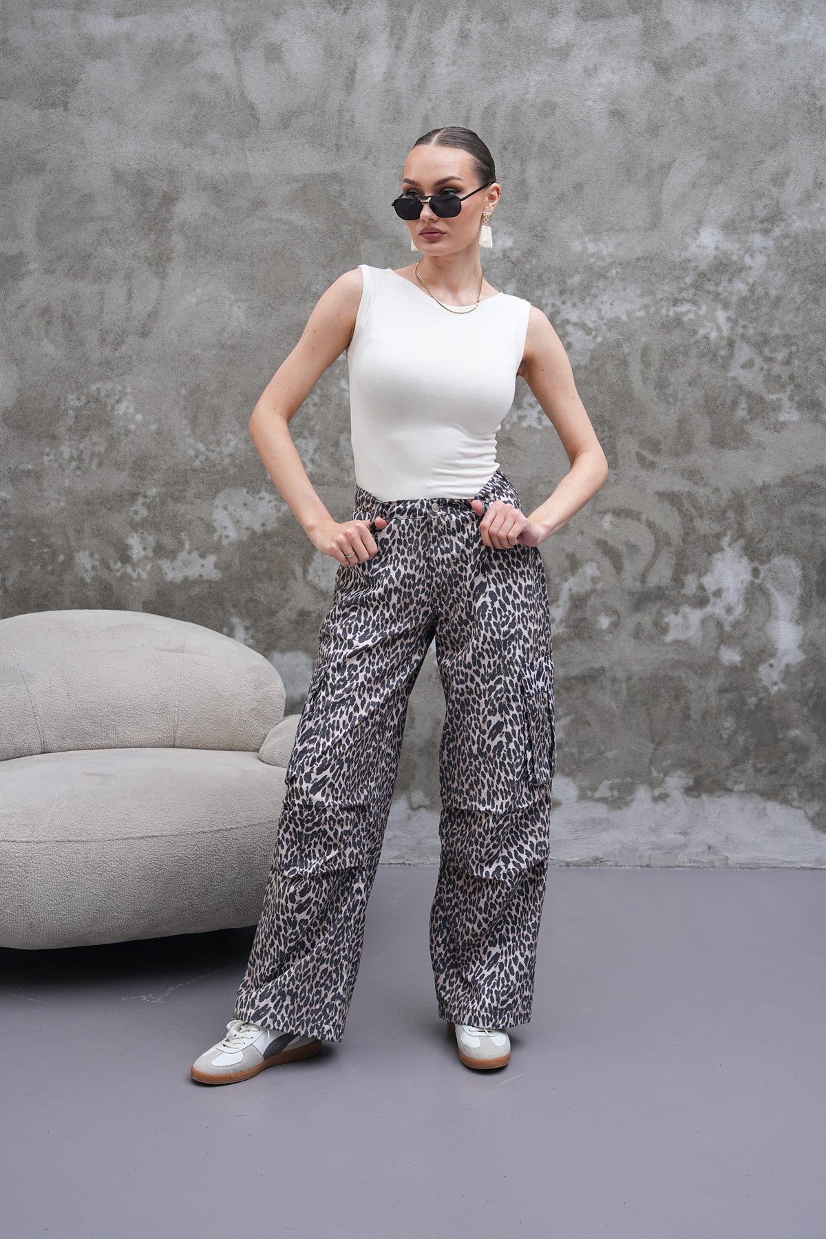 Leopar Desenli Kargo Pantolon