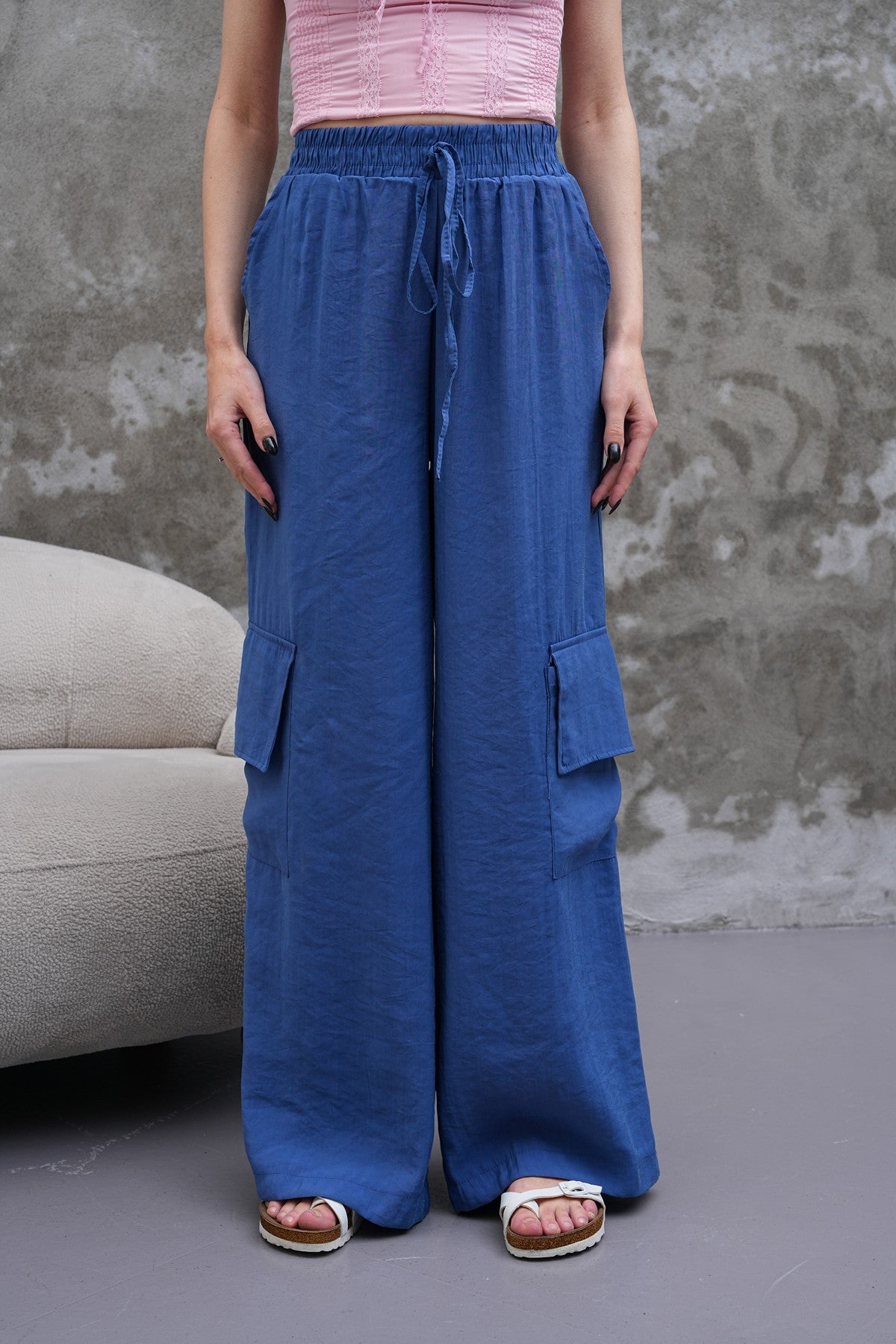 Açık Lacivert Hafif Kumaş Kargo Pantolon