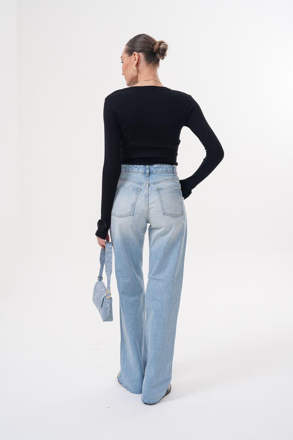 Açık Mavi Yüksek Bel Geniş Paça Jean