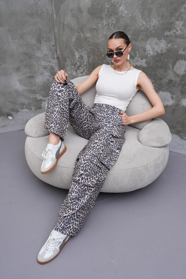 Leopar Desenli Kargo Pantolon