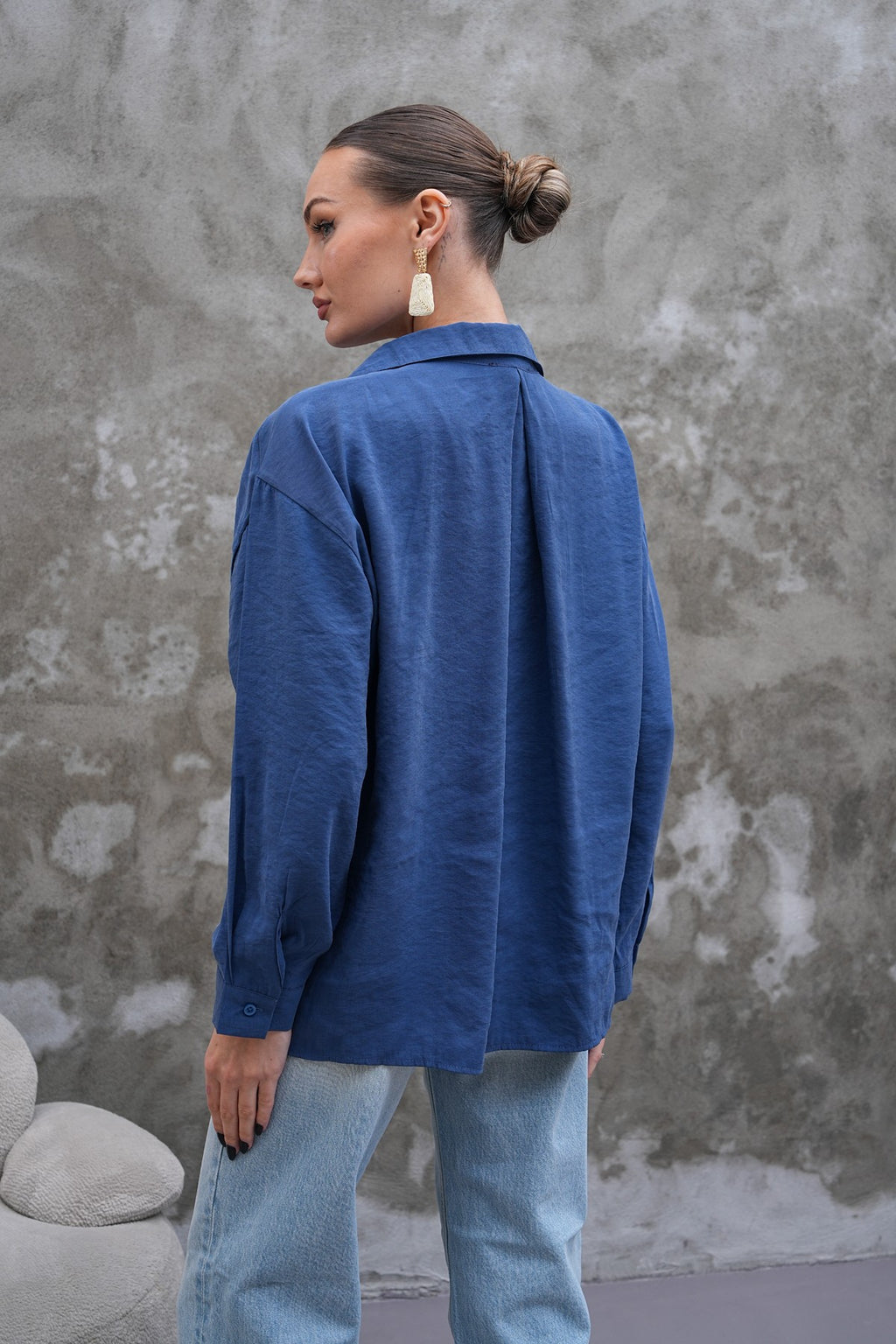 Safir Mavisi Tensel Oversize Gömlek