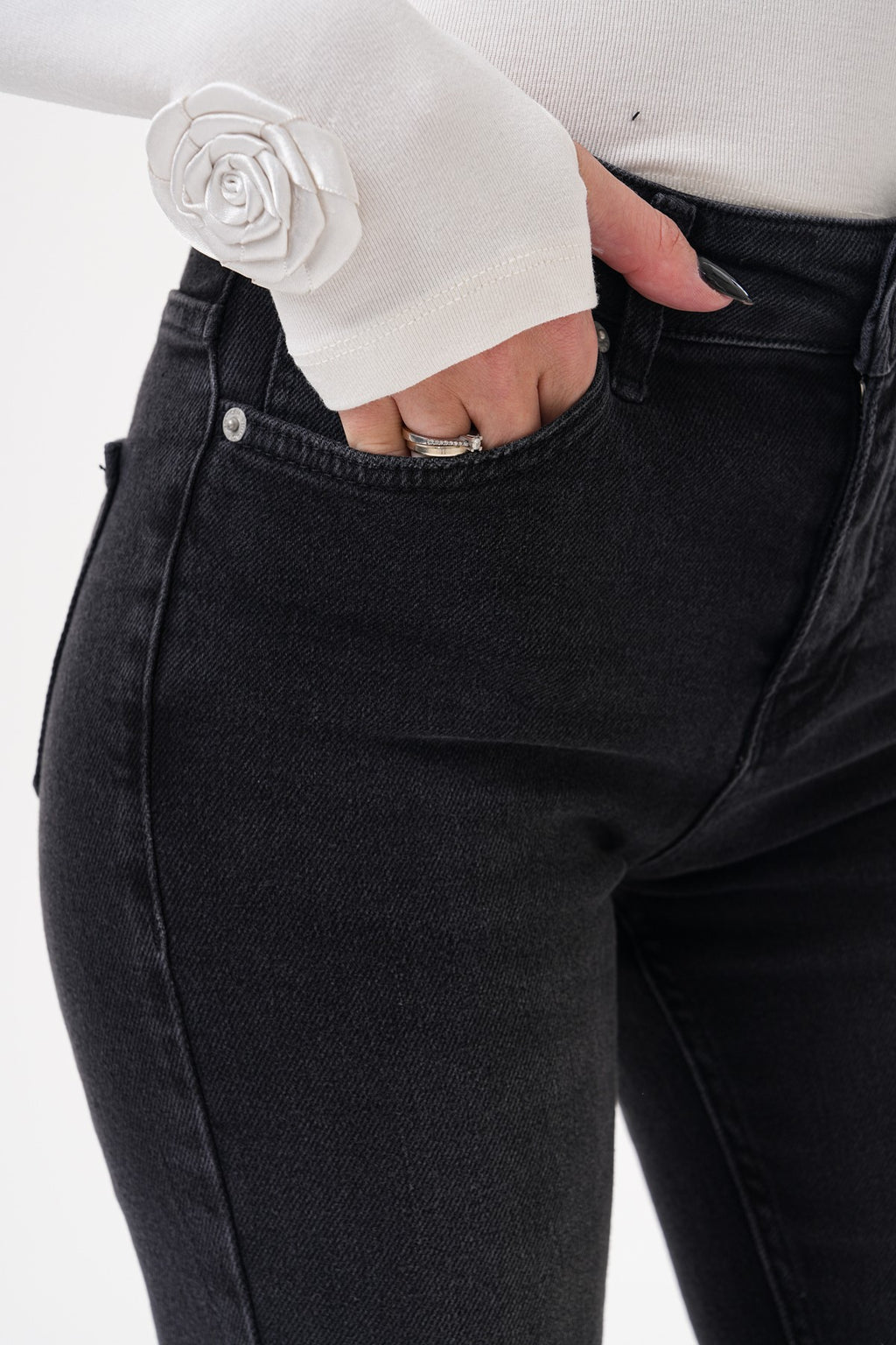 Siyah Yüksek Bel Flare Jean Pantolon