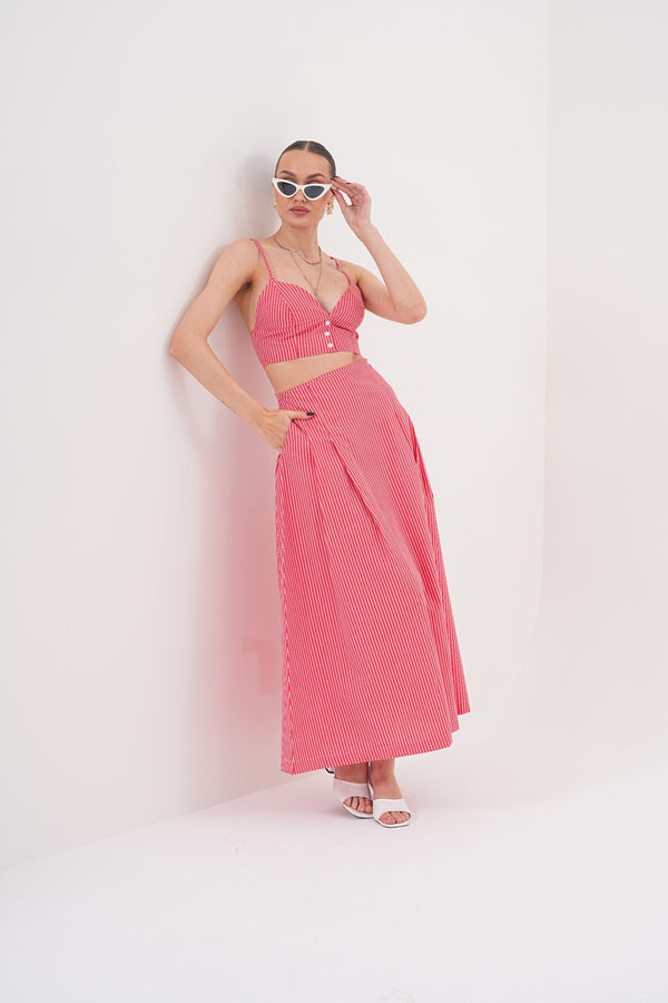 Çizgili V Yaka Askılı İkili Takım