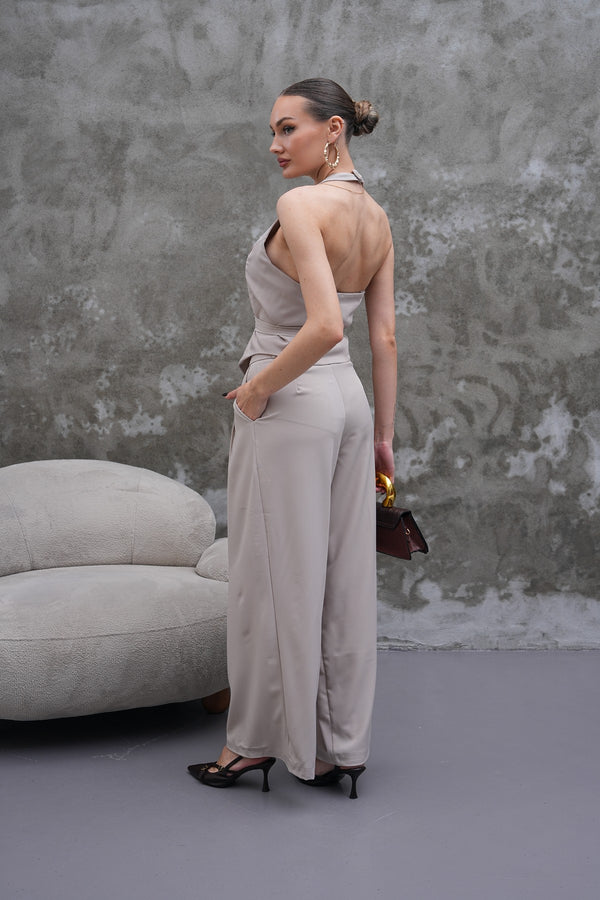 Taş Rengi Yelek Pantolon Takım