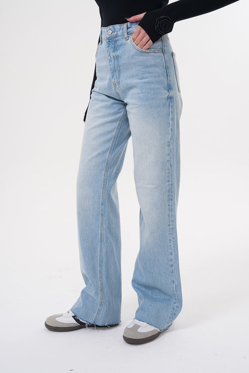 Açık Mavi Yüksek Bel Geniş Paça Jean