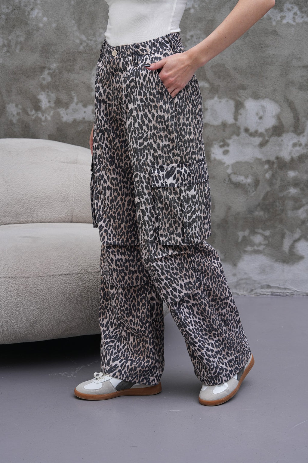 Leopar Desenli Kargo Pantolon