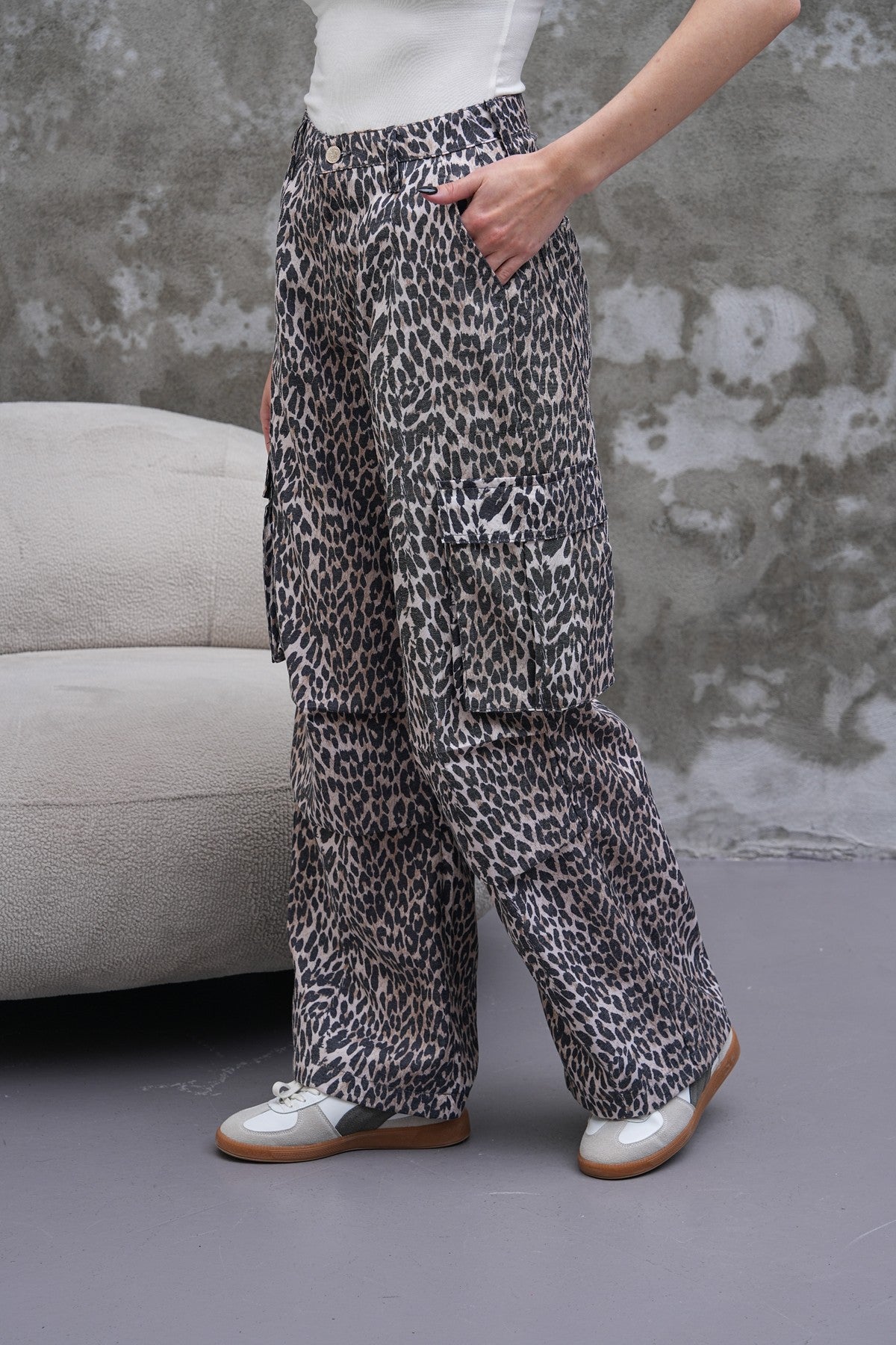 Leopar Desenli Kargo Pantolon