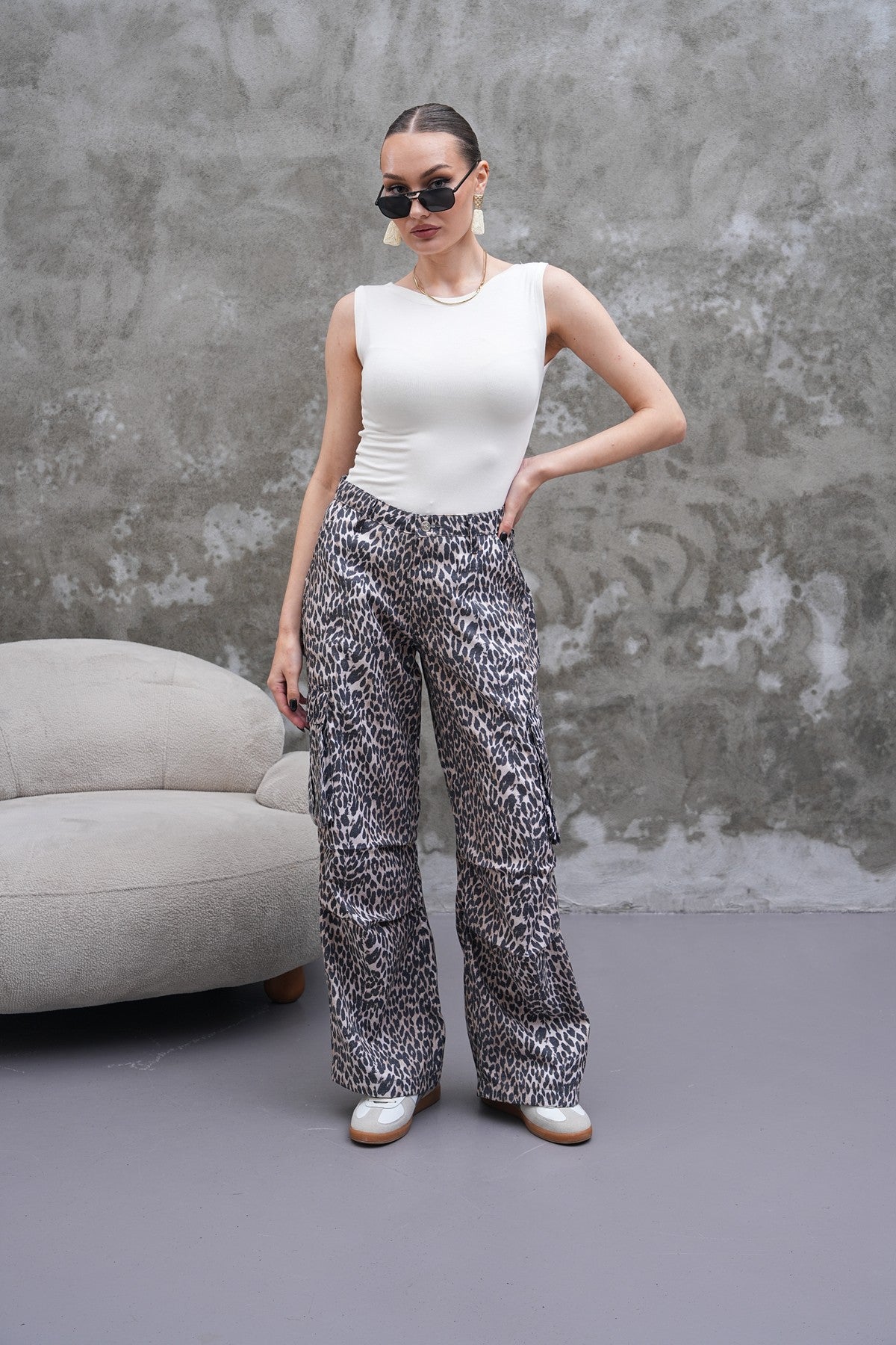 Leopar Desenli Kargo Pantolon