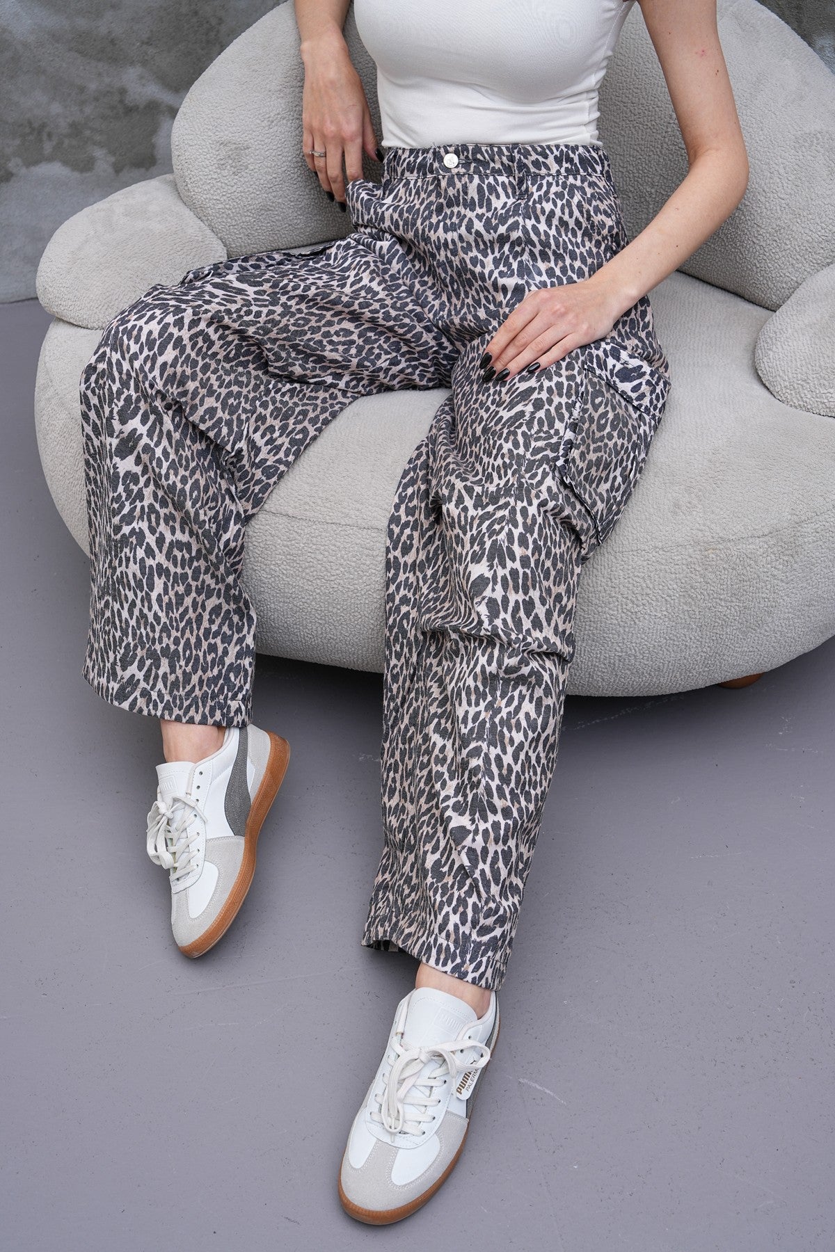 Leopar Desenli Kargo Pantolon