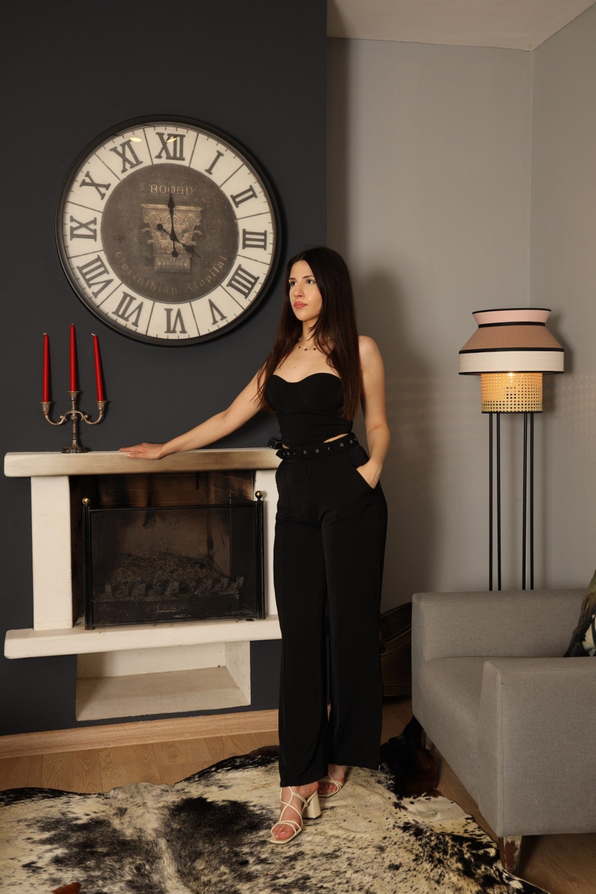 Siyah Hafif Kumaş Straplez Takım