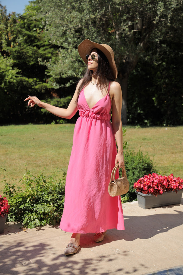 Pembe Askılı Sırt Detaylı Elbise