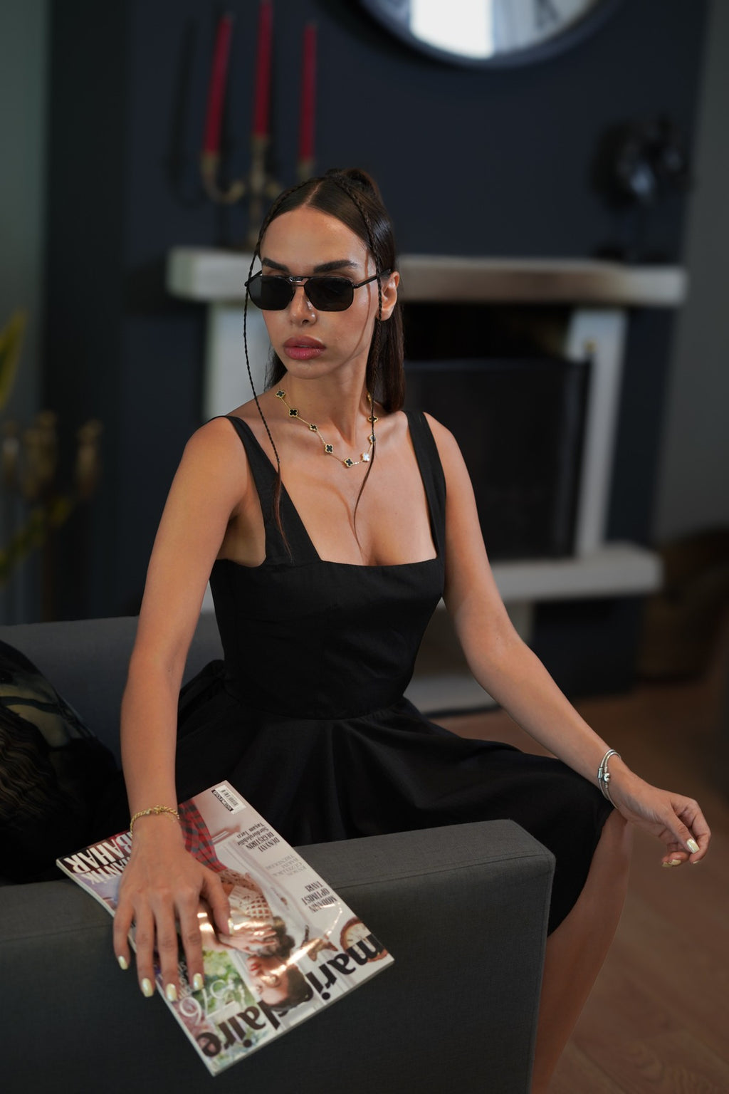 Siyah tül detaylı tütülü elbise