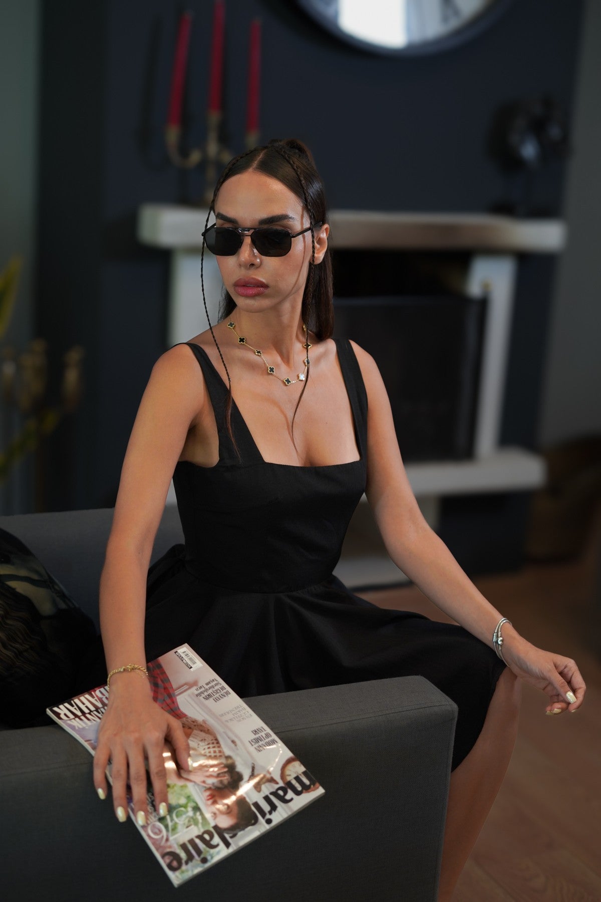 Siyah tül detaylı tütülü elbise