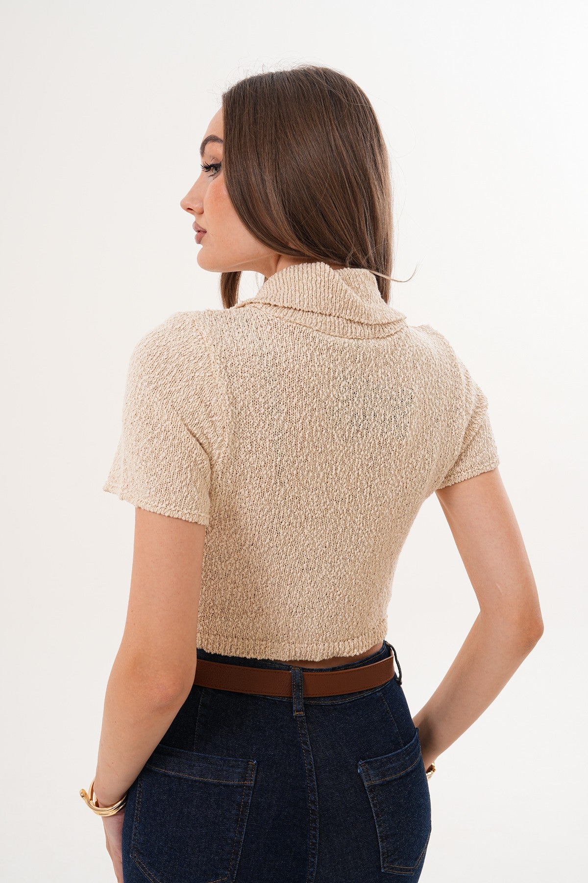 Düğme Detaylı Örme Crop