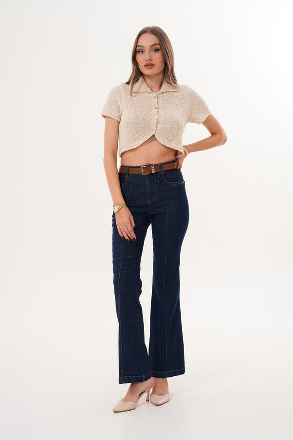 Lacivert Kemer Detaylı Kot pantolon