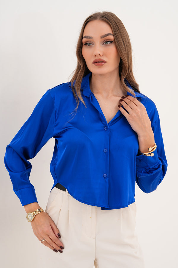 Saks Mavi Saten Gömlek