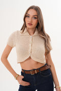 Düğme Detaylı Örme Crop