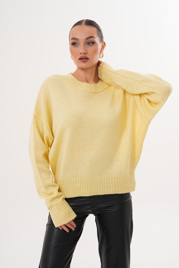 Oversize Bisiklet Yaka Sarı Kazak