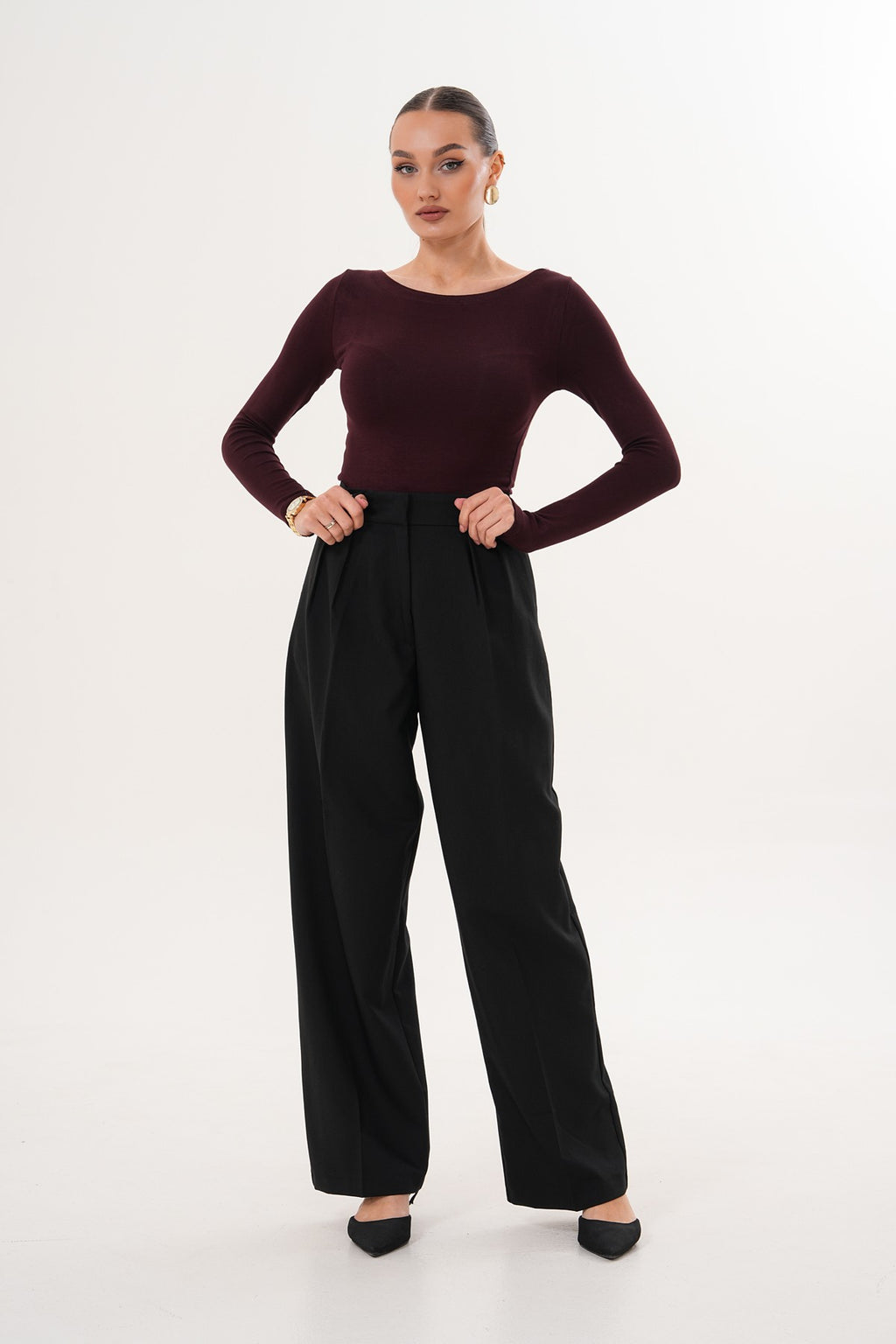 Palazzo Siyah Kumaş Pantolon