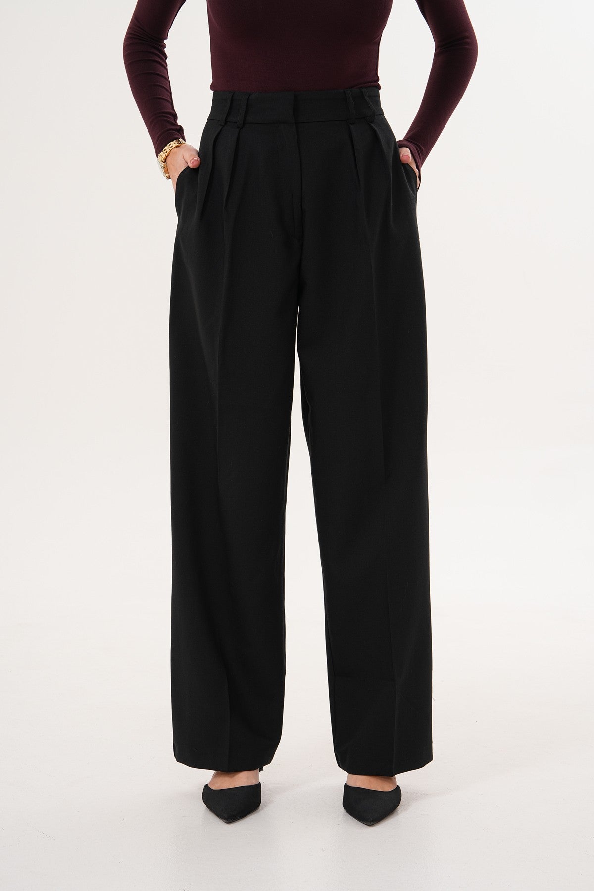 Palazzo Siyah Kumaş Pantolon