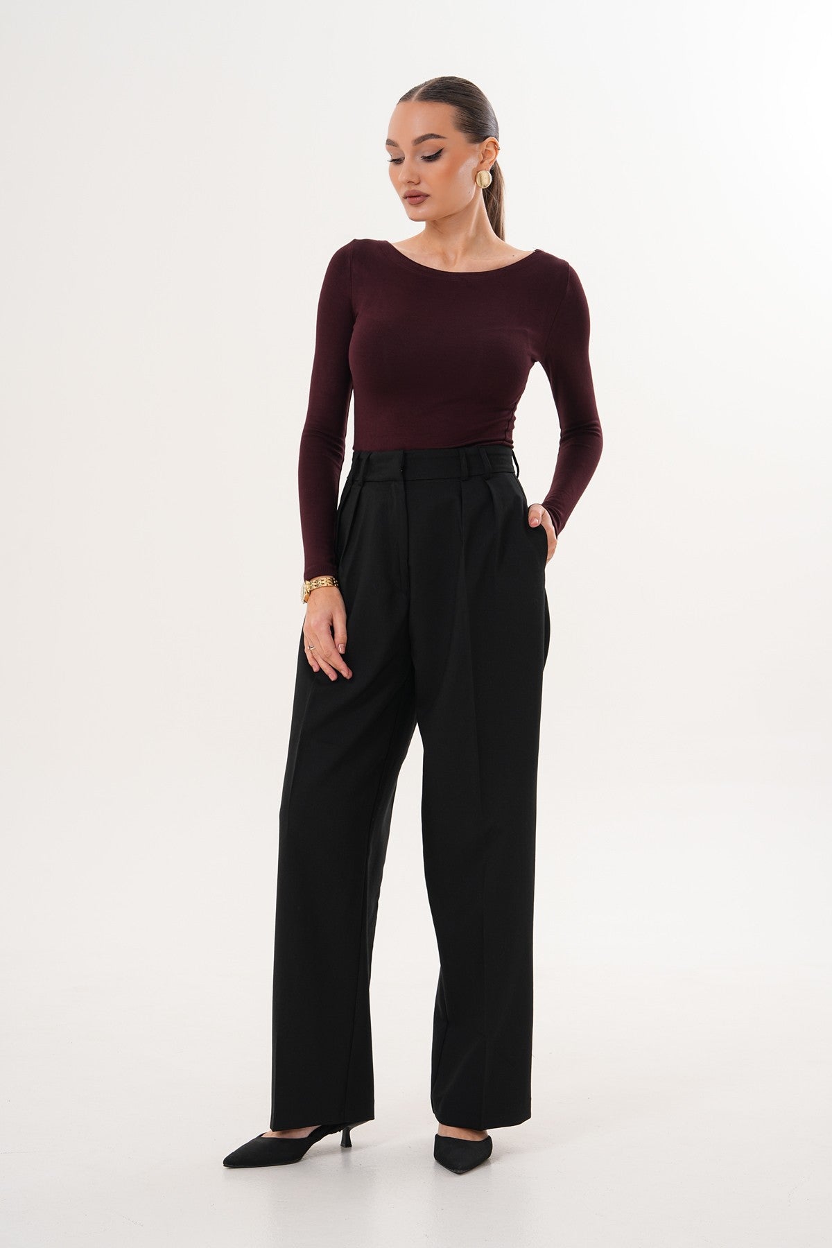 Palazzo Siyah Kumaş Pantolon