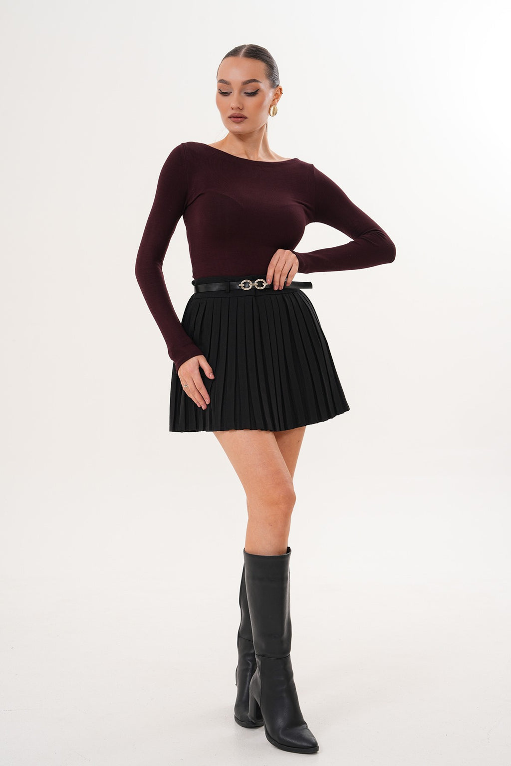 Pileli Siyah Mini Etek