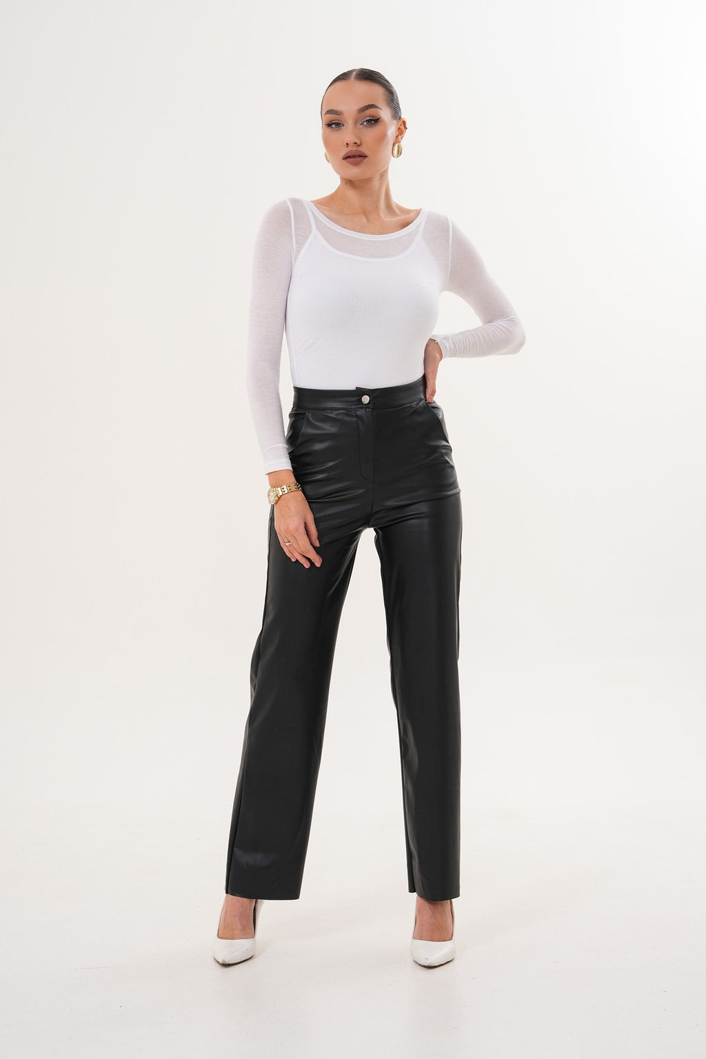 Siyah İspanyol Paça Deri Pantolon