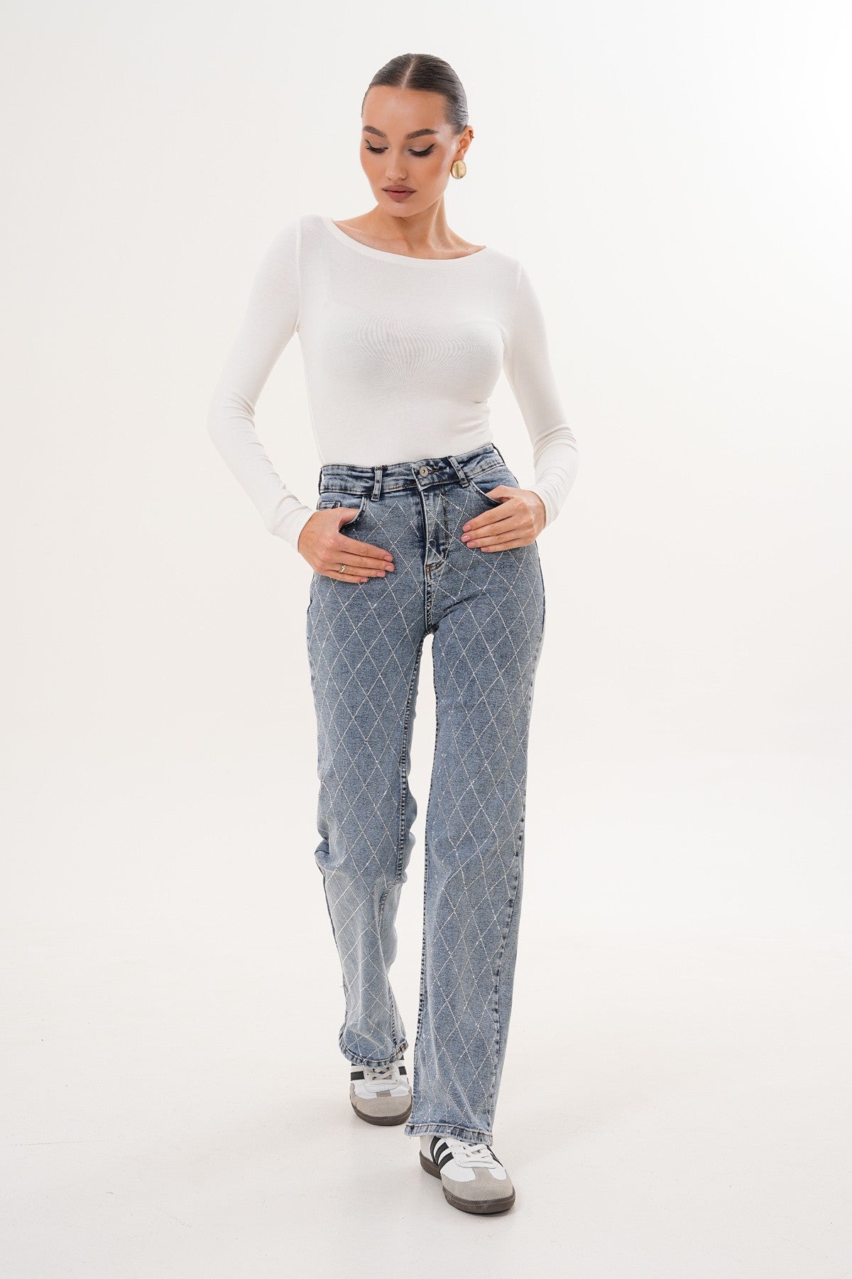 Açık Mavi Taşlı Flare Premium Jean