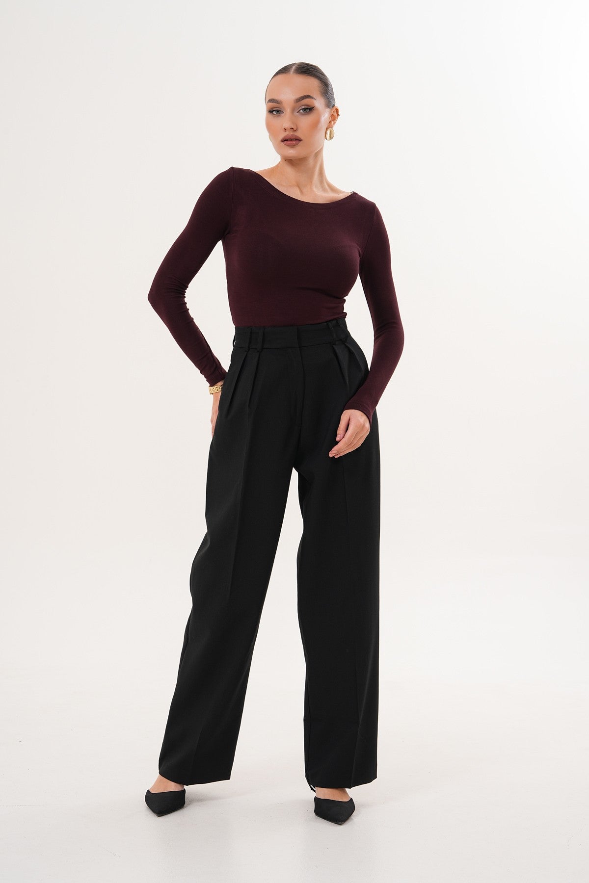 Palazzo Siyah Kumaş Pantolon