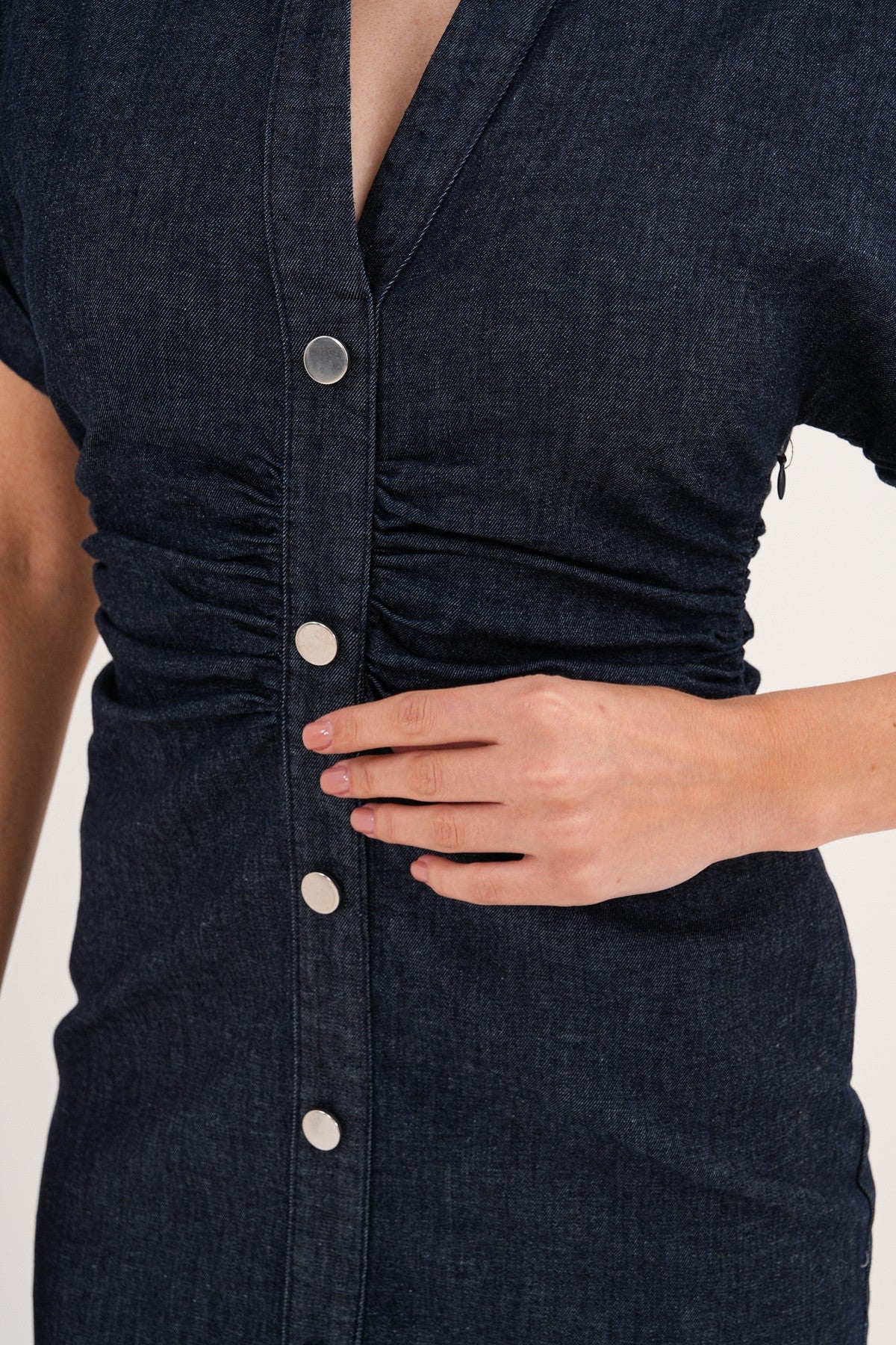 Ön Düğme Detaylı Kot Midi Elbise