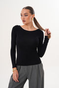 Kayık Yaka Yumuşak Kumaş Siyah Bluz
