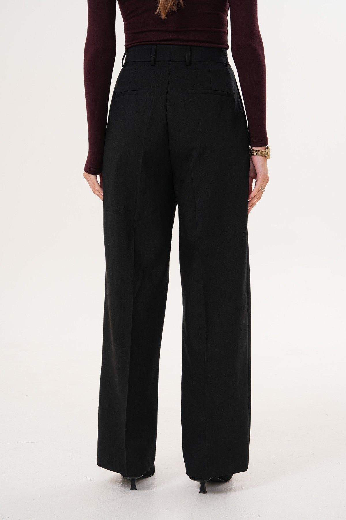 Palazzo Siyah Kumaş Pantolon