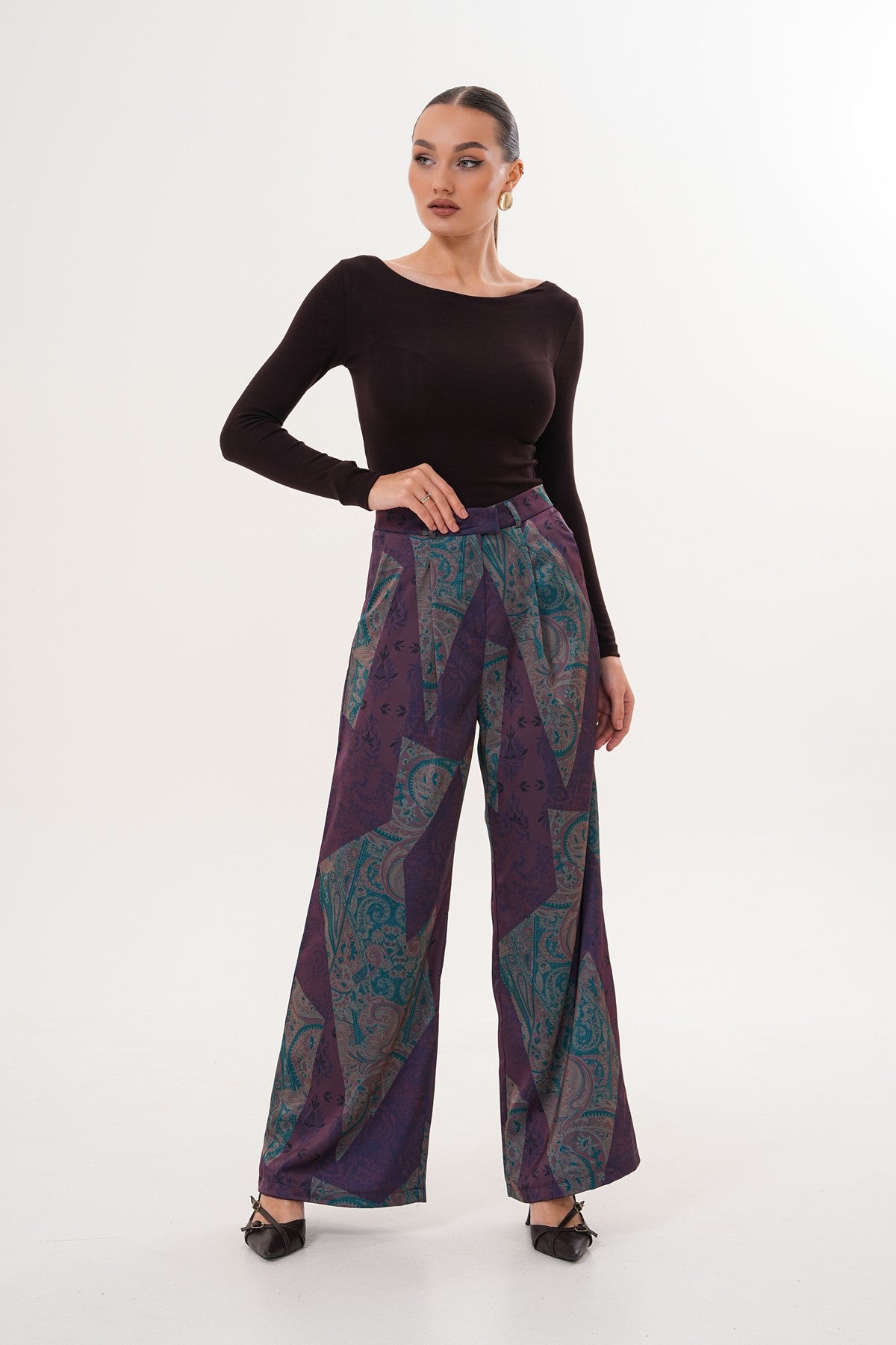 Saten Desenli Çok Renkli Pantolon