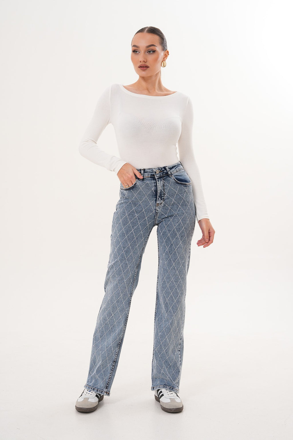 Açık Mavi Taşlı Flare Premium Jean