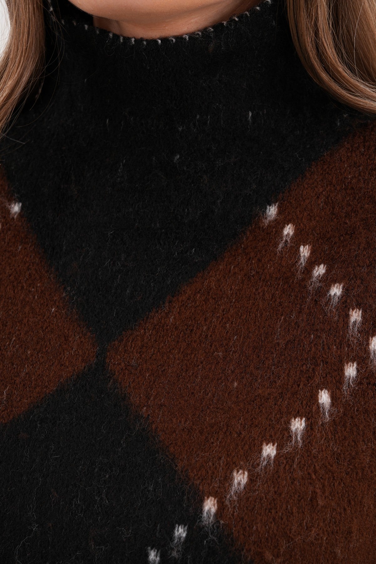 Baklava Desen Şardonlu Dik Yaka Kazak Etek Takım