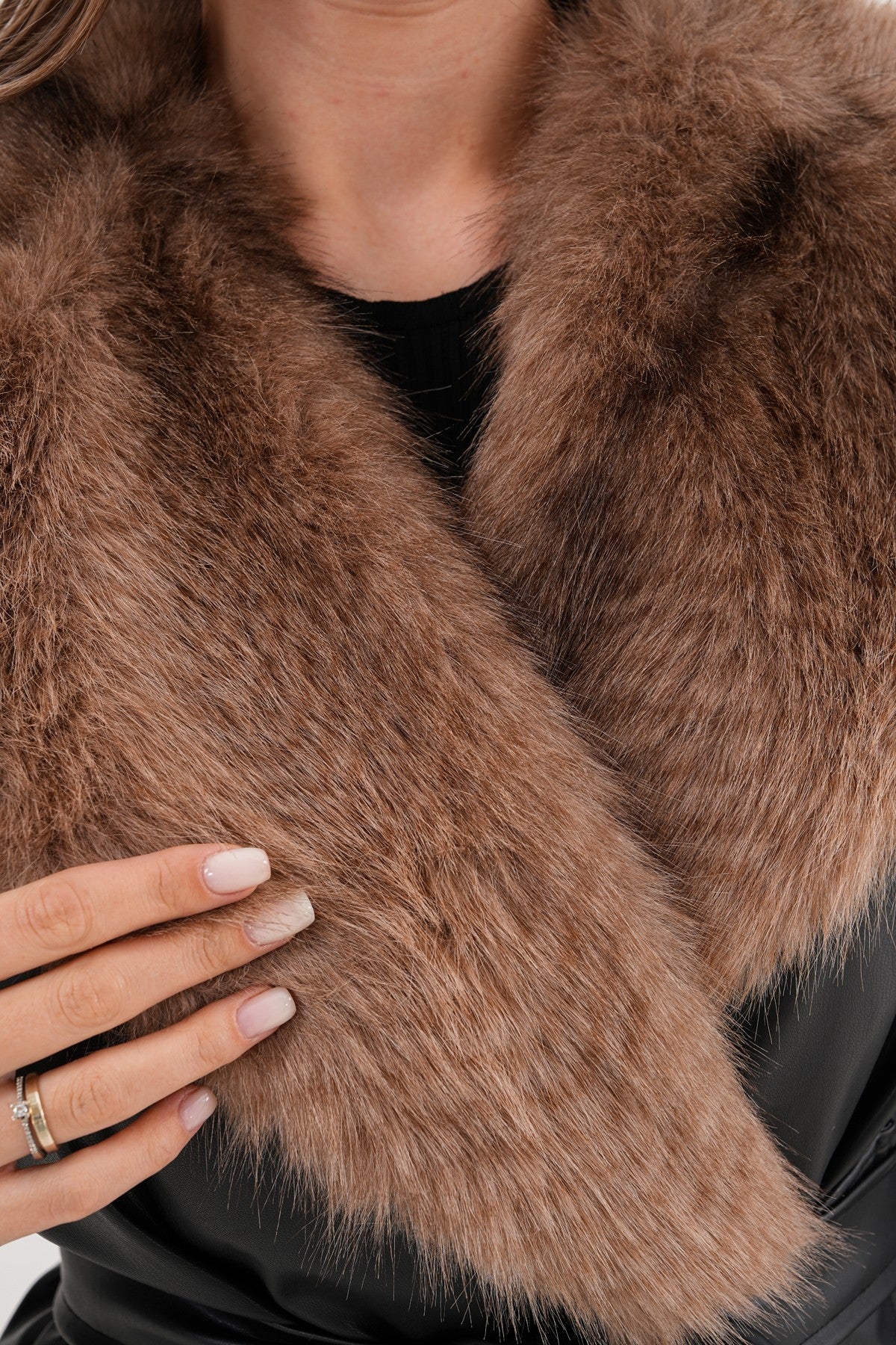 Yaka Kürk Detaylı Deri Ceket