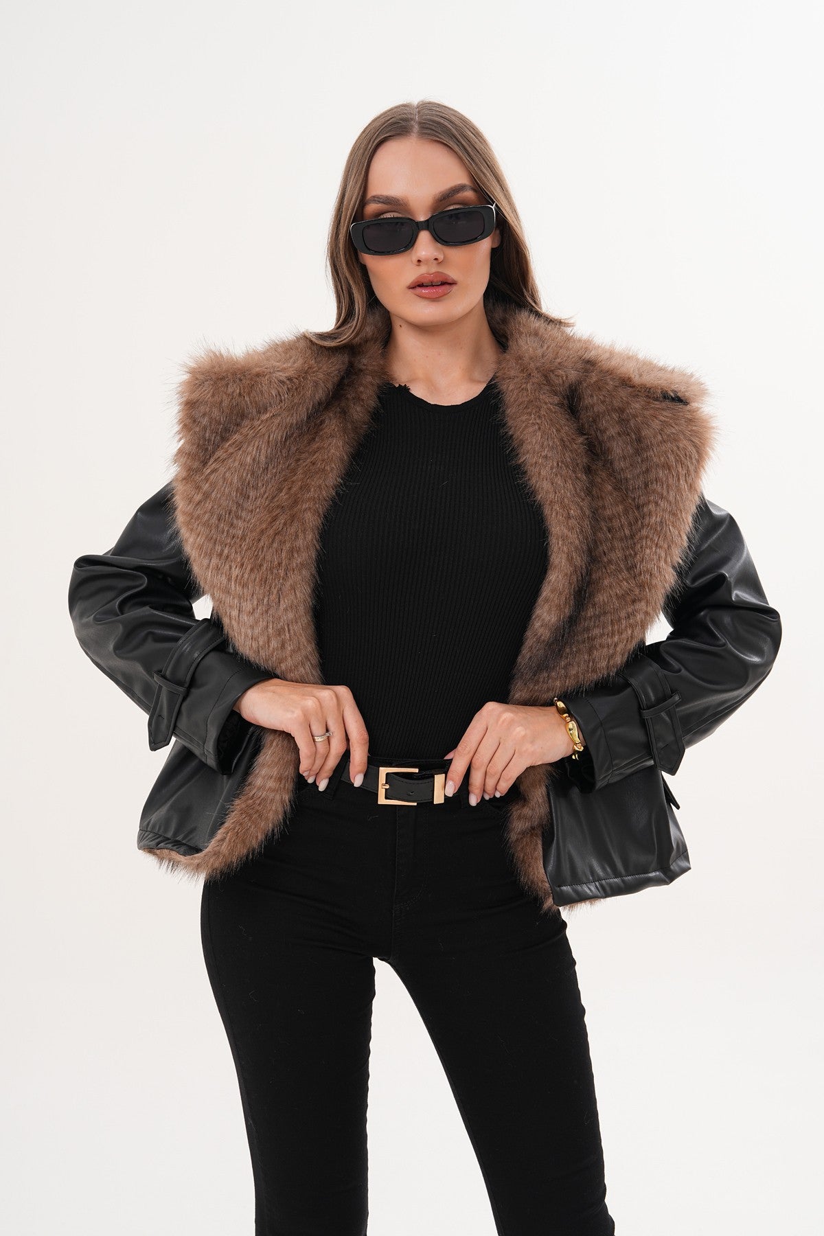 Yaka Kürk Detaylı Deri Ceket