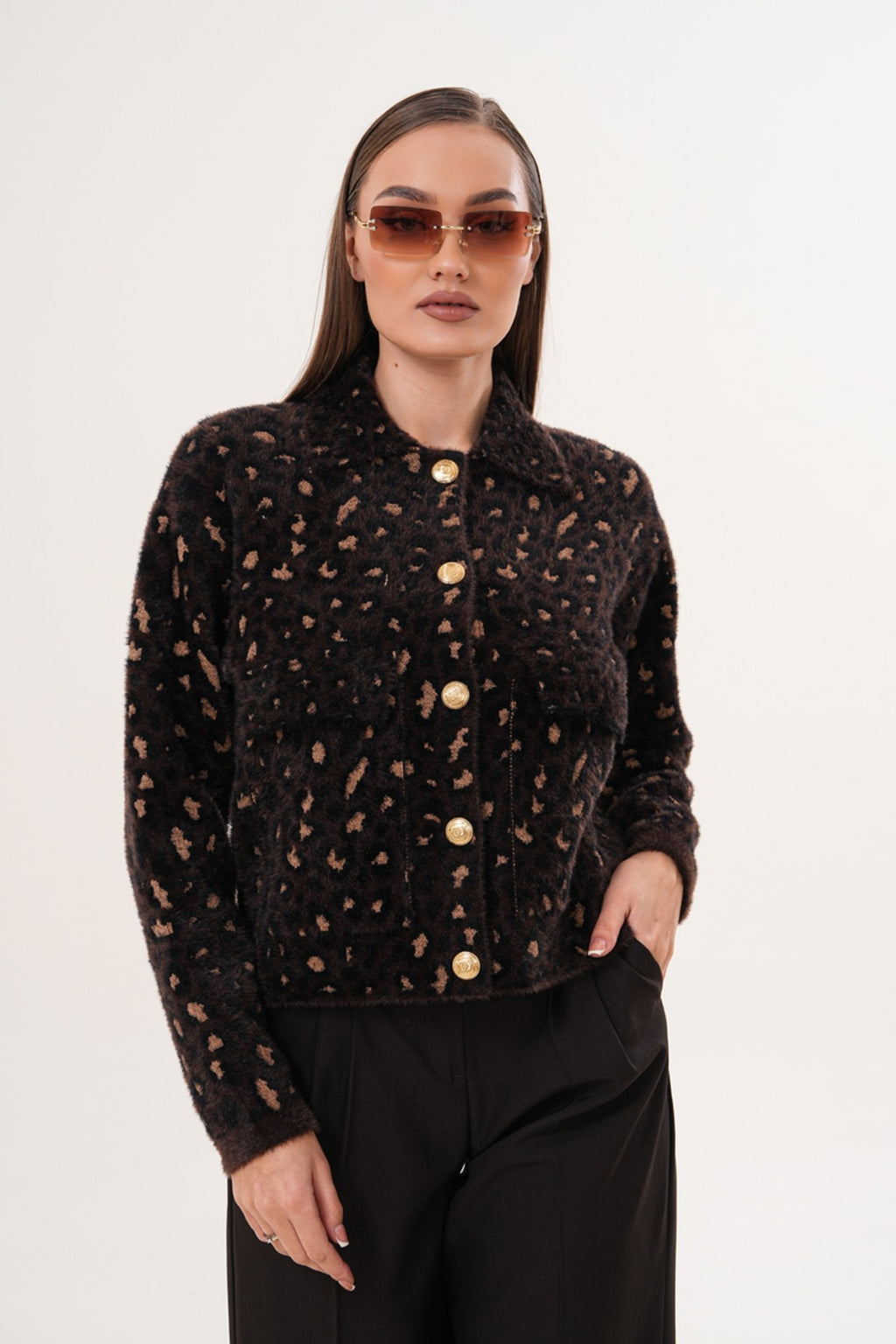 Leopar Desenli Yumuşak Triko Kazak