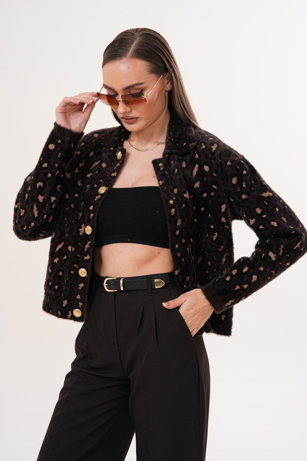 Leopar Desenli Yumuşak Triko Kazak