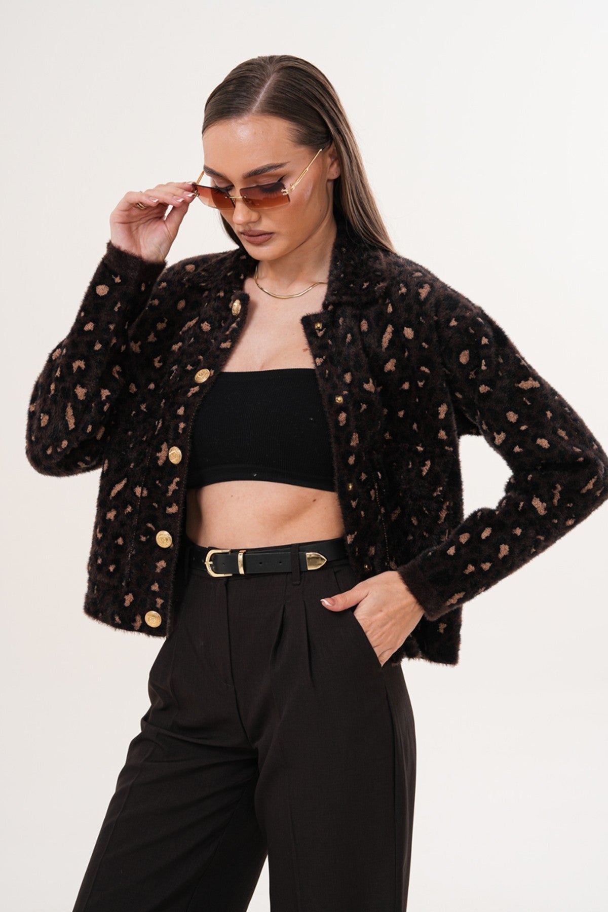 Leopar Desenli Yumuşak Triko Kazak